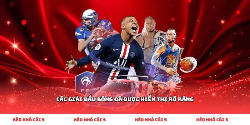 Các giải đấu bóng đá được hiển thị rõ ràng